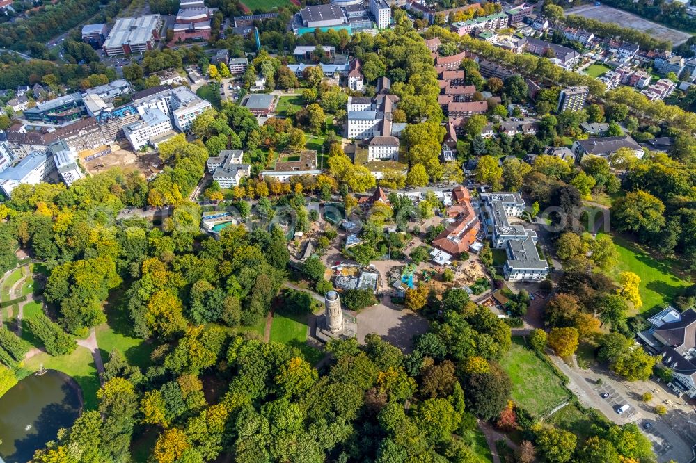 Bochum from above - Tower building of the Bismarck tower - observation tower in the district Innenstadt in Bochum in the state North Rhine-Westphalia, Germany