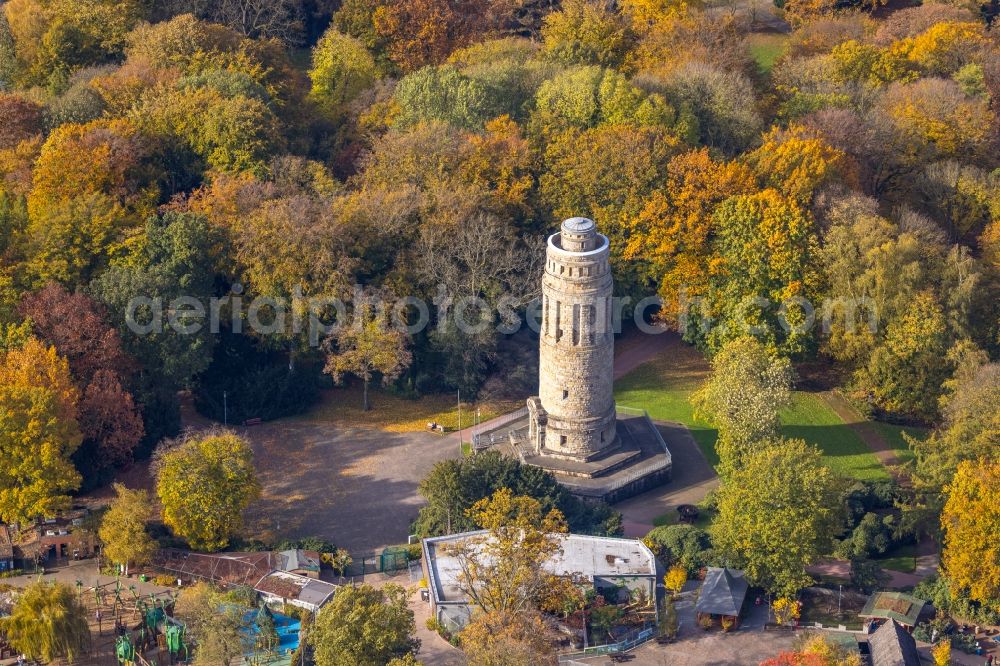 Bochum from above - Tower building of the Bismarck tower - observation tower in the district Innenstadt in Bochum in the state North Rhine-Westphalia, Germany