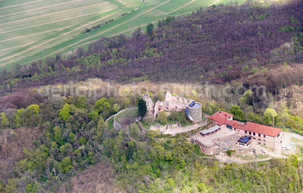 Kyffhäuserland from above - Tower building of the Bismarck tower - observation tower in the district Steinthaleben in Kyffhaeuserland in the state Thuringia