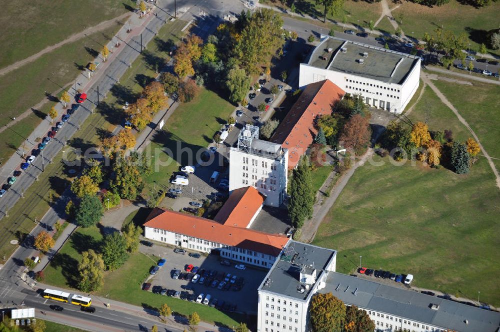 Berlin from above - Sicht auf den Sitz der TV+Synchron Berlin GmbH im Franz Ehrlich Haus in der Moriz-Seeler-Straße in Berlin-Adlershof. Das Unternehmen übernimmt Synchronisationen und Lokalisationen, Untertitelungen, DRTV-Produktionen und Geräuschproduktionen für Kunden aus verschiedenen Medienbereichen. View to the seat of the Tv+Synchron Berlin GmbH in the Franz Ehrlich Haus in Berlin-Adlershof. The company takes synchronisations and localization, subtitling, DTRV and sounds productions for clients from different media industries.