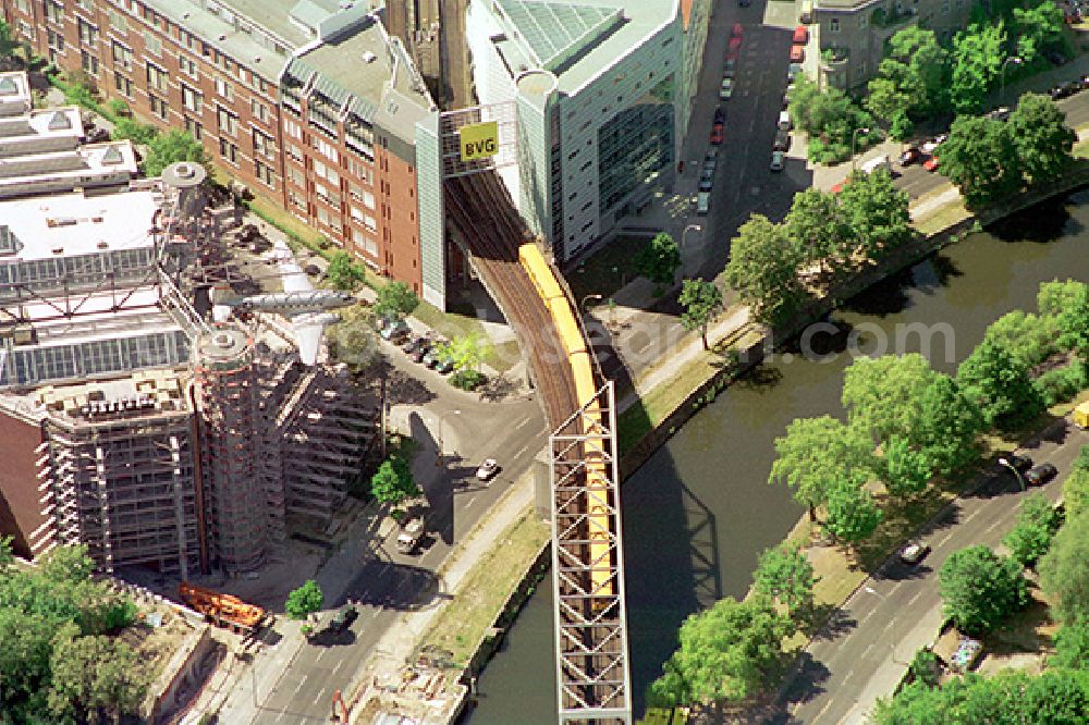 Berlin from above - View of the metro bridge over the Landwehrkanal at the German Technical Museum in Berlin-Kreuzberg. Good to see the Rosinenbomber plane over the entrance of the museum