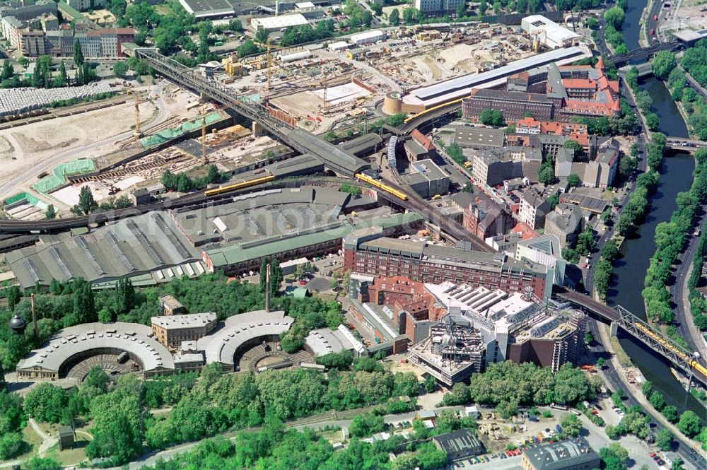 Berlin from above - View of aboveground metro station Gleisdreieck in Berlin - Kreuzberg. The area surrounding the railway station was developed into a city park