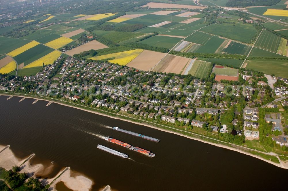 Aerial image Düsseldorf - View of the shore of the river Rhine in Duesseldorf in the state North Rhine-Westphalia