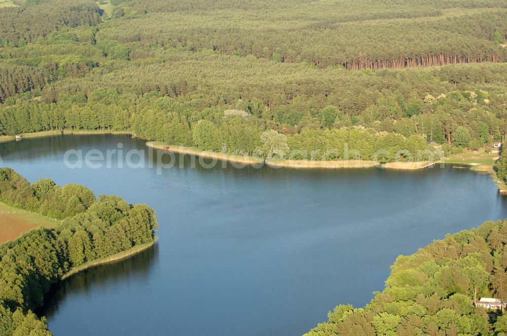 Hammer from the bird's eye view: Blick auf das Ufer des Kupanzsees in Brandenburg. Er liegt in einer Reihe von Seen zwischen dem Wutzsee und dem Weißen See.