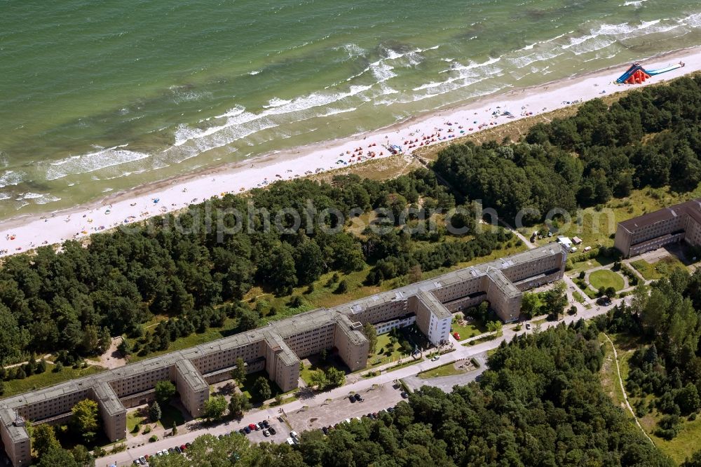 Prora from the bird's eye view: View of the shore of the Baltic Sea in Prora on the island Ruegen in Mecklenburg-West Pomerania