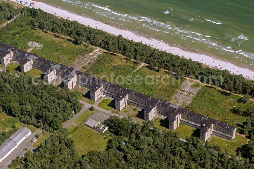 Prora from above - View of the shore of the Baltic Sea in Prora on the island Ruegen in Mecklenburg-West Pomerania