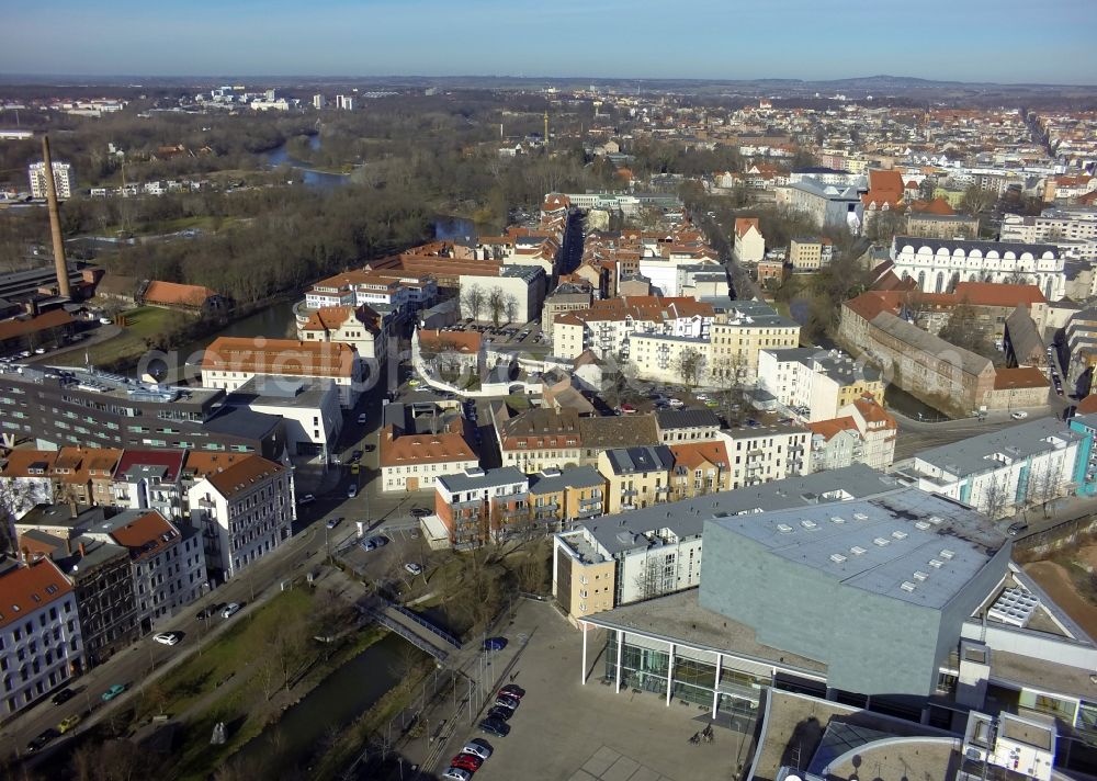 Halle ( Saale ) from the bird's eye view: View of the bank of the Saale in Halle in the state Saxony-Anhalt