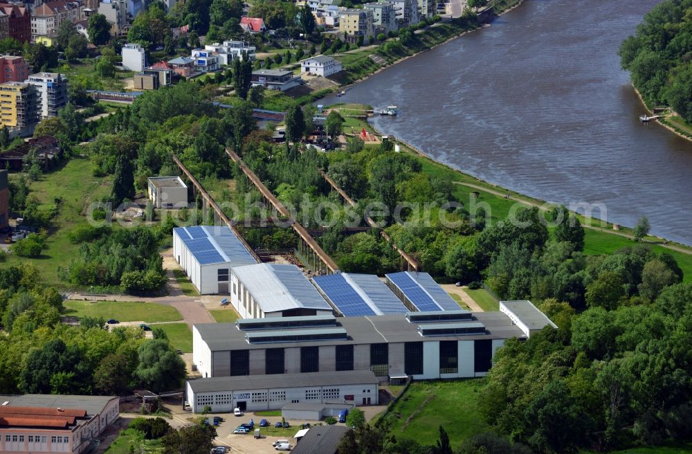 Magdeburg from above - View of the bank of the river Elbe in Magdeburg in the state of Saxony-Anhalt