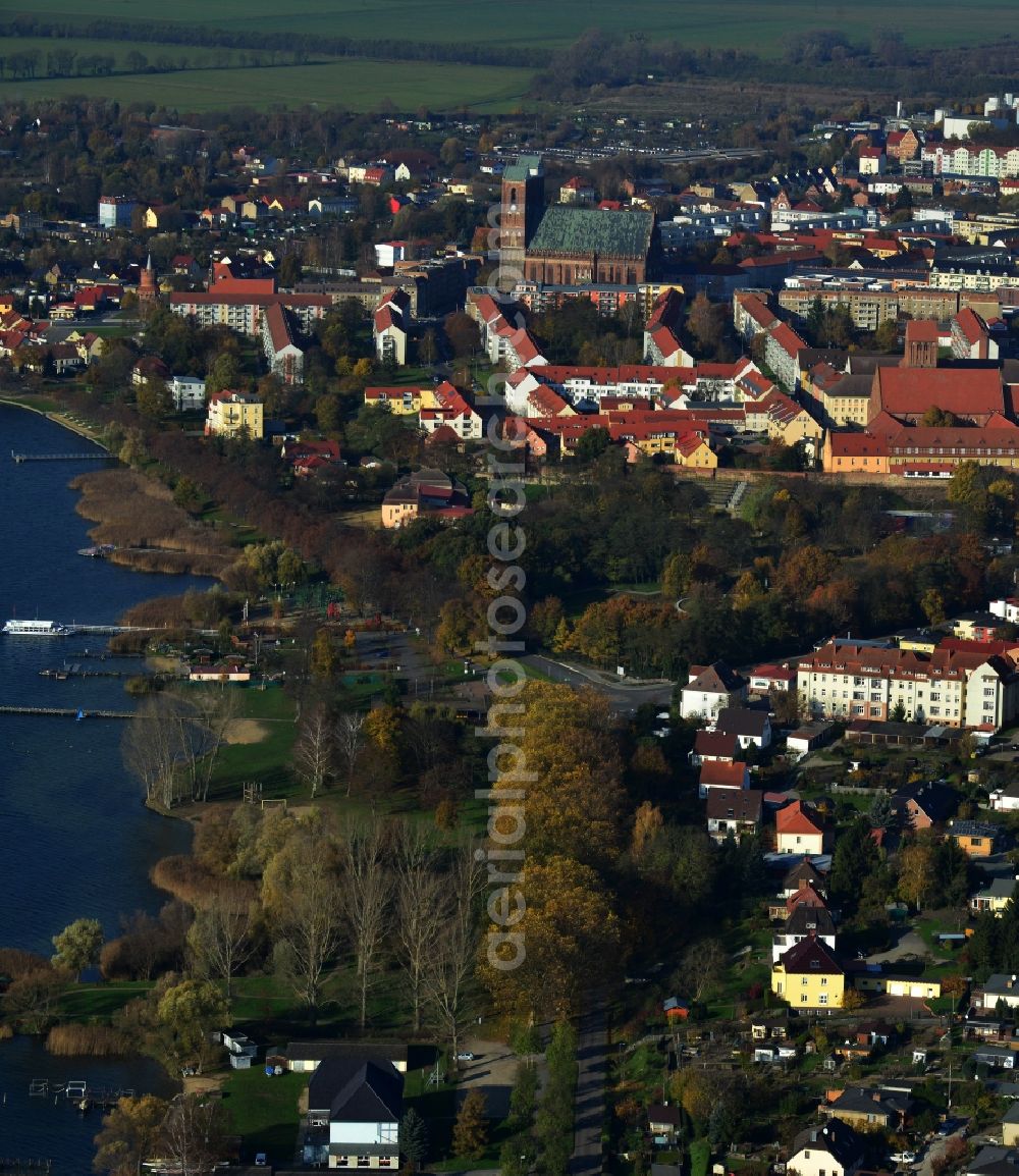 Prenzlau from the bird's eye view: View of the bank of the lake Unteruckersee in Prenzlau in the state Brandenburg