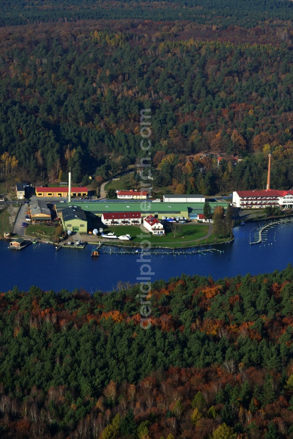 Joachimsthal from above - View of the bank of the lake Werbellinsee in Joachimsthal in the state Brandenburg