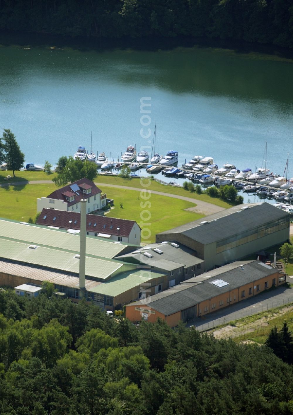 Joachimsthal from above - View of the bank of the lake Werbellinsee in Joachimsthal in the state Brandenburg