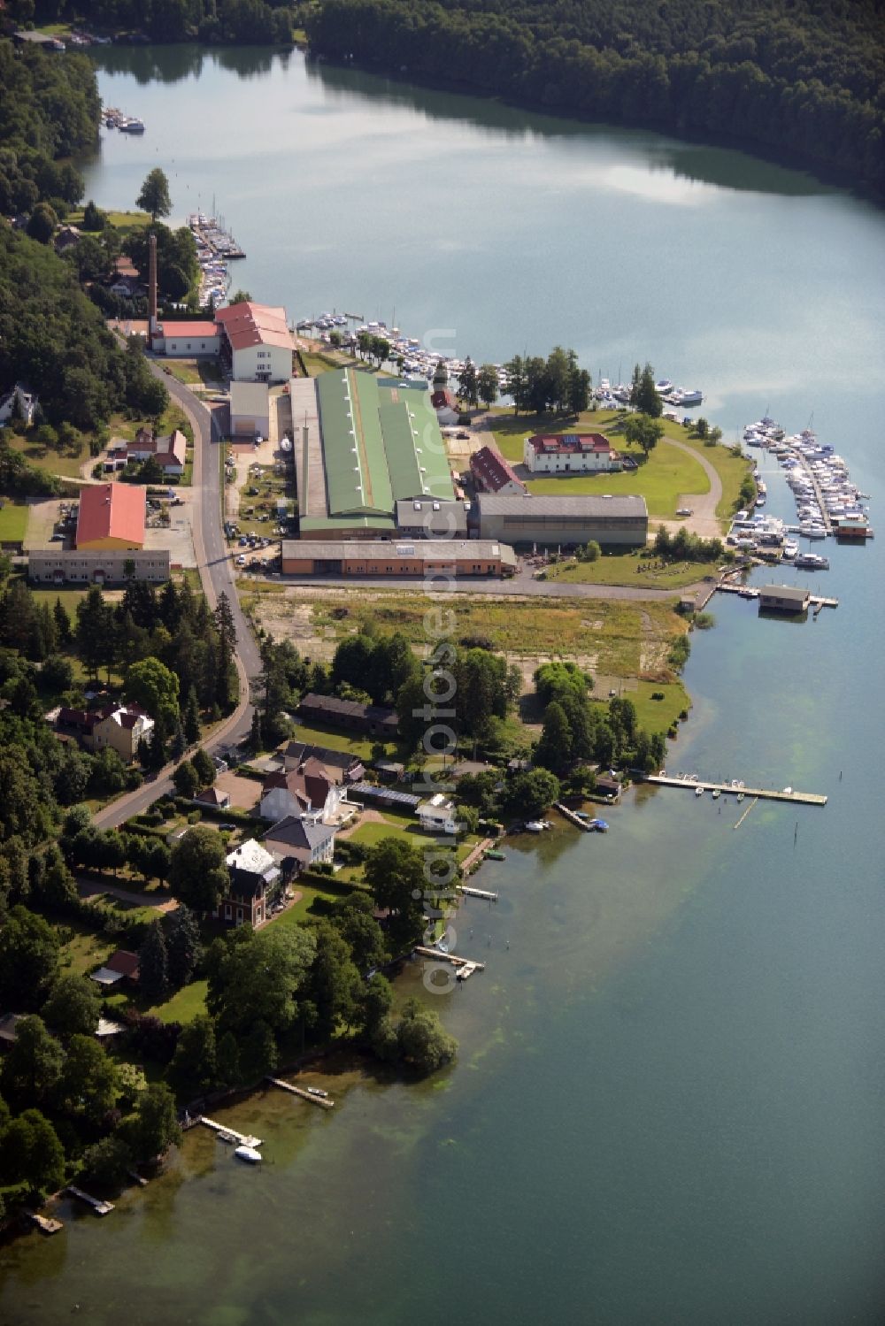 Joachimsthal from above - View of the bank of the lake Werbellinsee in Joachimsthal in the state Brandenburg