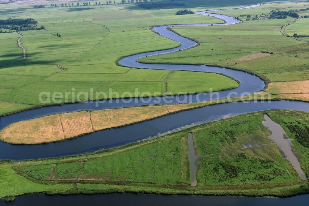 Meggerdorf from above - Curved loop of the riparian zones on the course of the river Alte Sorge in Meggerdorf in the state Schleswig-Holstein