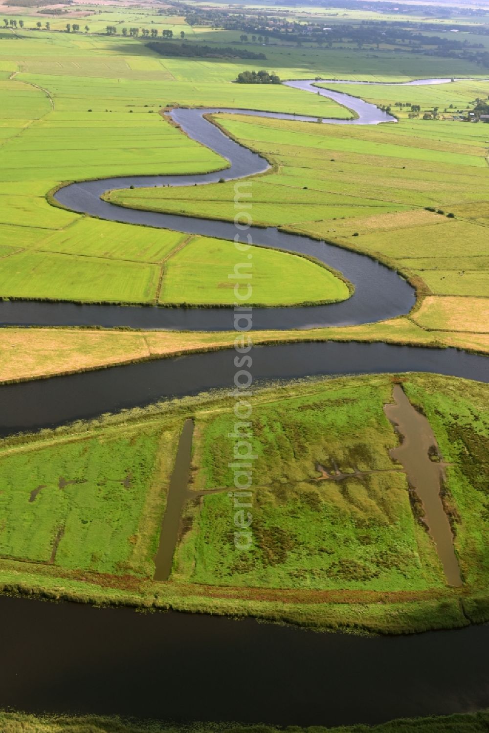 Aerial image Meggerdorf - Curved loop of the riparian zones on the course of the river Alte Sorge in Meggerdorf in the state Schleswig-Holstein