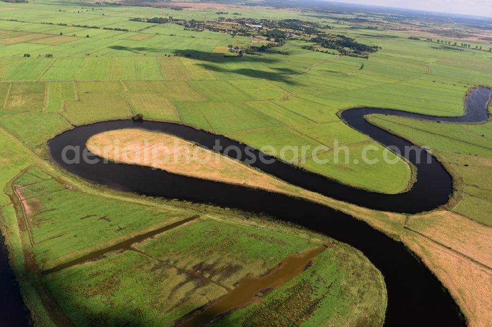 Meggerdorf from above - Curved loop of the riparian zones on the course of the river Alte Sorge in Meggerdorf in the state Schleswig-Holstein