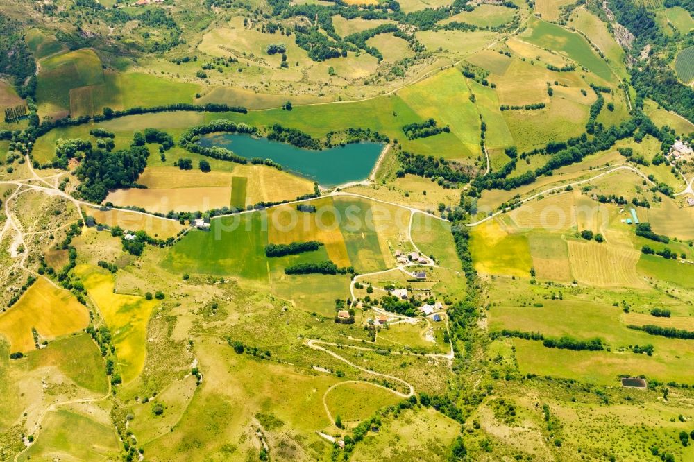 Aerial photograph La Roche-des-Arnauds - Riparian areas of bathing lake in La Roche-des-Arnauds in Provence-Alpes-Cote d'Azur, France