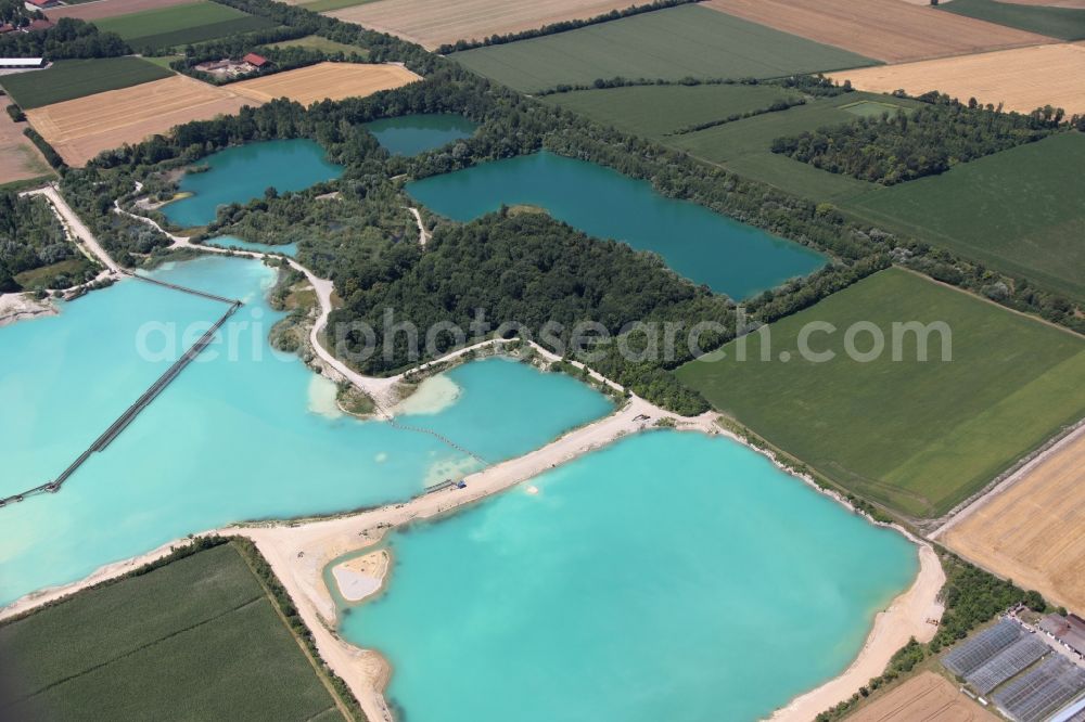 Pliening from above - Riparian areas on the lake area of a lake near Pliening in the state Bavaria