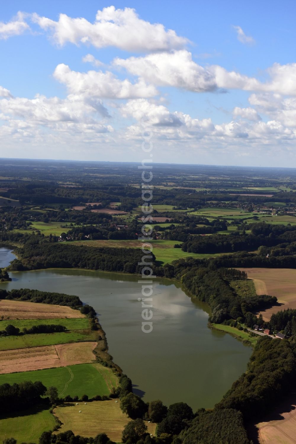 Westensee from above - Riparian areas on the lake area of Bossee in Westensee in the state Schleswig-Holstein