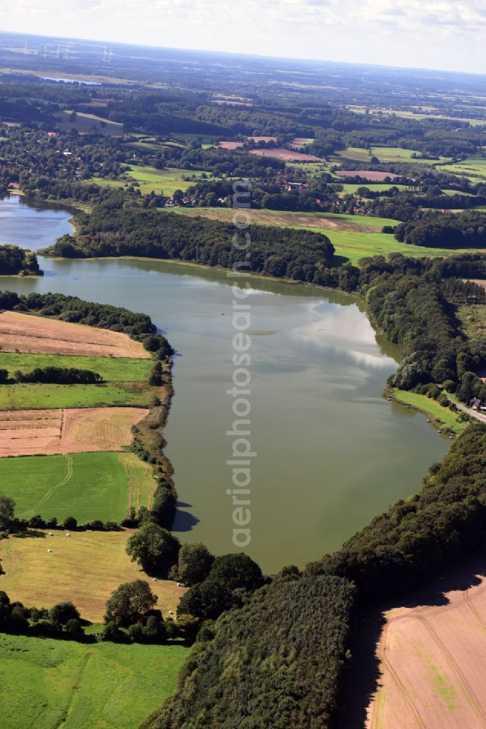 Westensee from the bird's eye view: Riparian areas on the lake area of Bossee in Westensee in the state Schleswig-Holstein