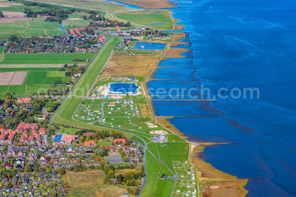 Aerial image Butjadingen - Beach areas on the Burhave Badelagune in Butjadingen in the state Lower Saxony, Germany