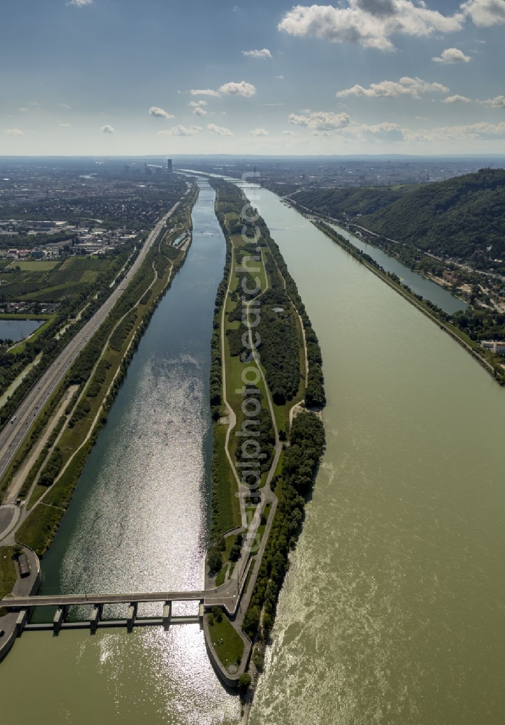 Wien from above - Shore areas of the Danube - channel in Vienna in Austria