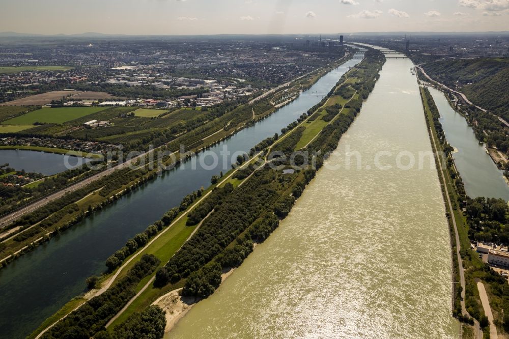 Wien from the bird's eye view: Shore areas of the Danube - channel in Vienna in Austria