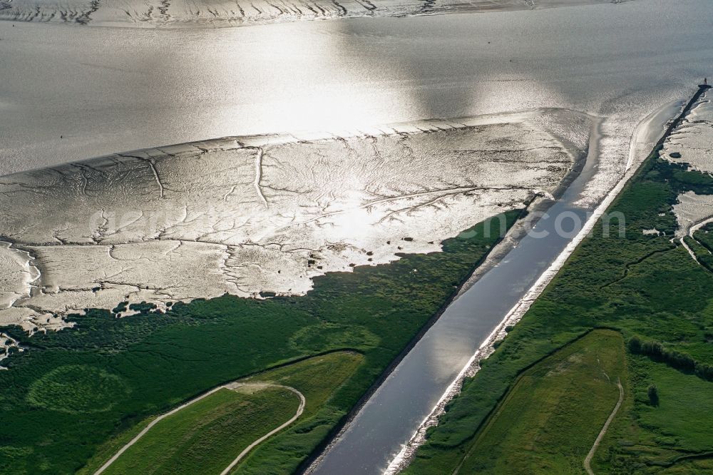 Aerial image Haselau - Shore areas exposed by low-water level riverbed Elbe in Haselau in the state Schleswig-Holstein, Germany