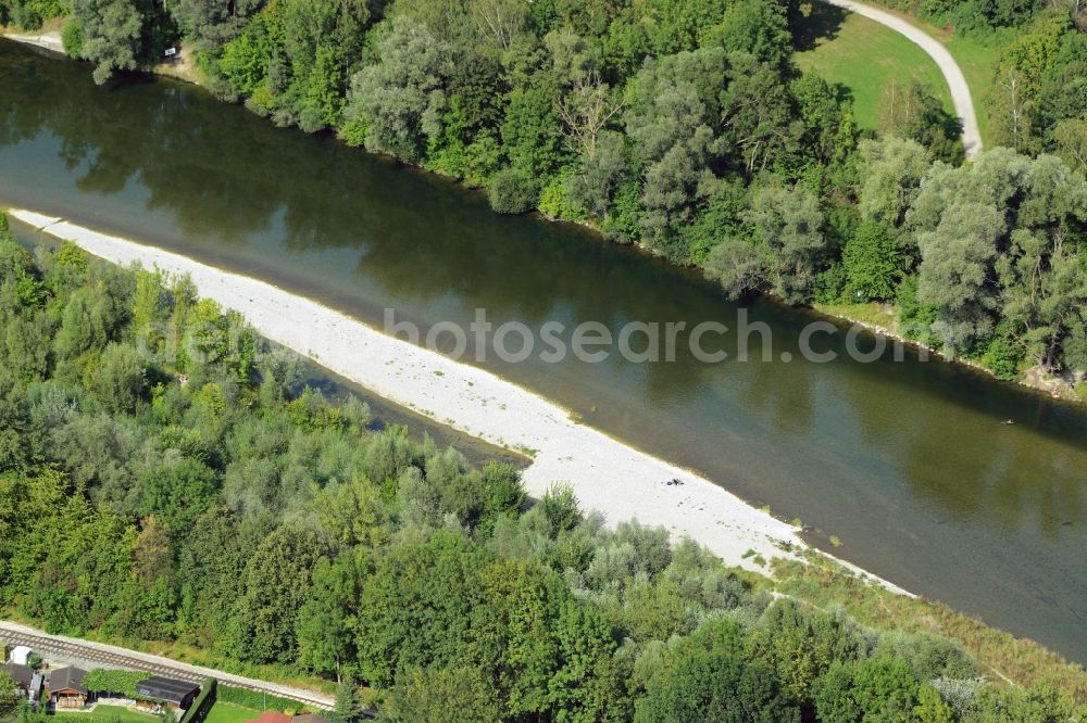 Aerial photograph Augsburg - Shore areas exposed by low-water level riverbed of Lech in Augsburg in the state Bavaria