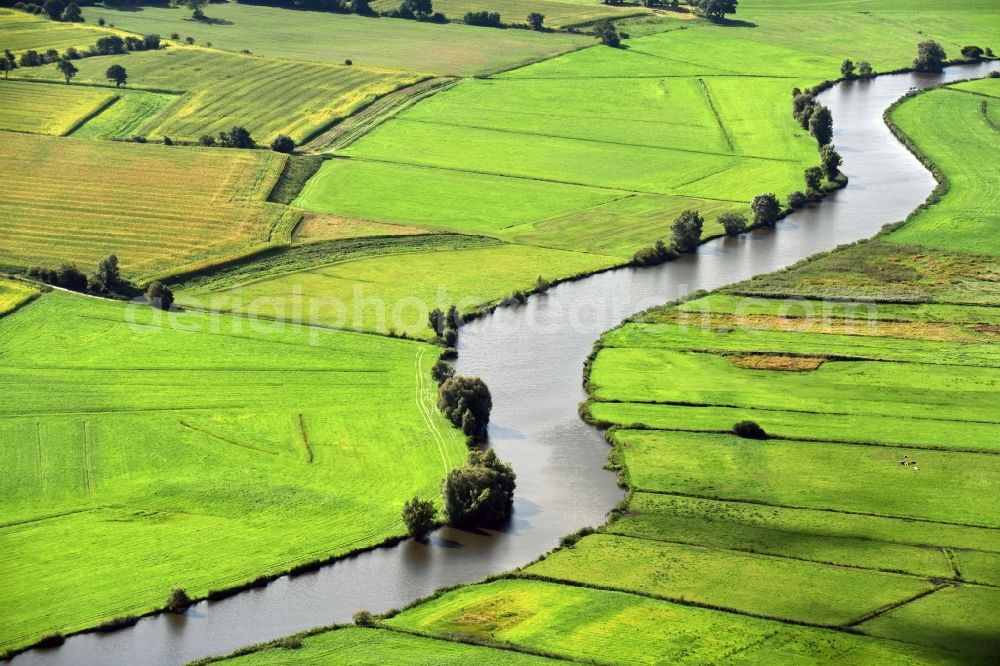 Breiholz from above - Curved loop of the riparian zones on the course of the river Eider in Breiholz in the state Schleswig-Holstein