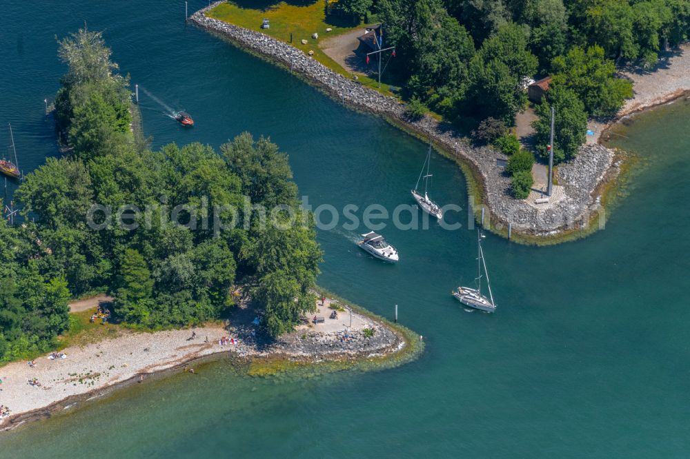 Aerial photograph Langenargen - Riparian areas along the river mouth of the Argen in Lake Constance in Langenargen on Lake Constance in the state Baden-Wuerttemberg, Germany