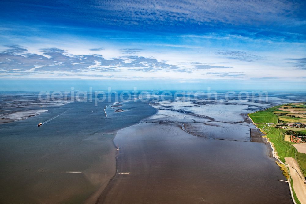 Geestland from above - Riparian areas along the estuary of the Outer Weser to the North Sea in Geestland in the state Lower Saxony, Germany
