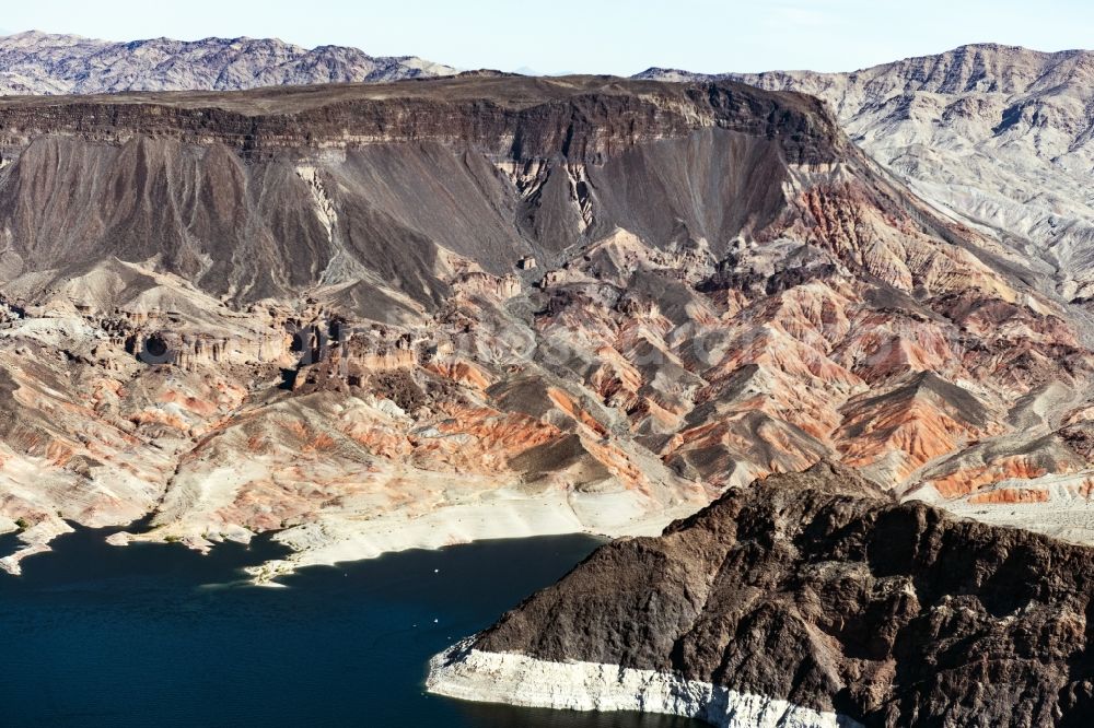 Temple Bar Marina from the bird's eye view: Riparian areas along the river mouth of Colorado River in Temple Bar Marina in Arizona, United States of America