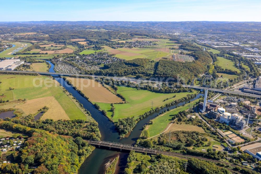 Aerial photograph Hagen - Riparian areas along the river mouth of Lenne in the Ruhr in Hagen in the state North Rhine-Westphalia, Germany