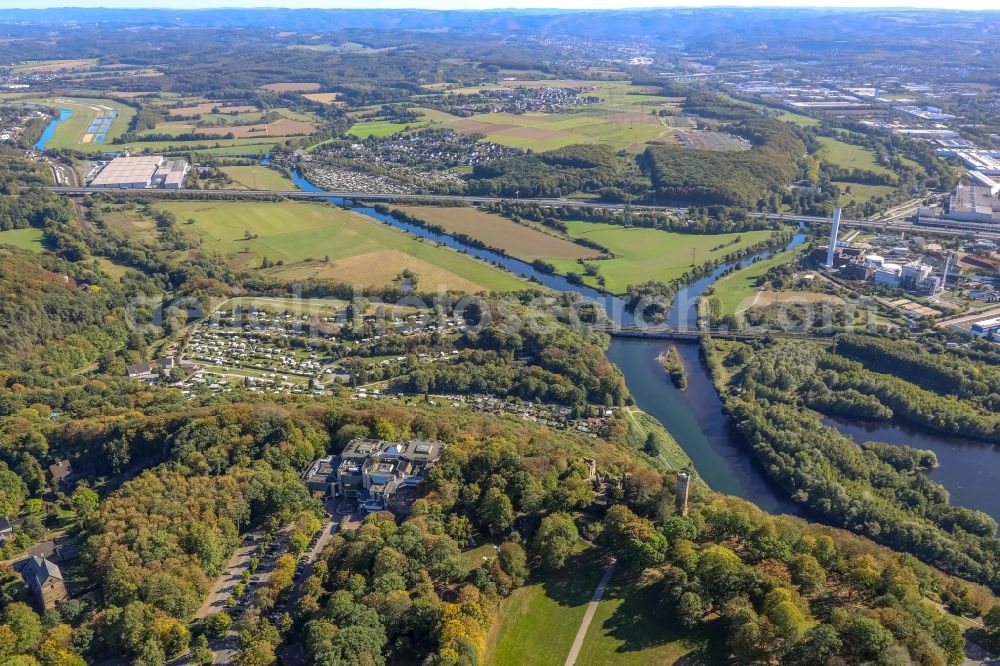 Hagen from the bird's eye view: Riparian areas along the river mouth of Lenne in the Ruhr in Hagen in the state North Rhine-Westphalia, Germany