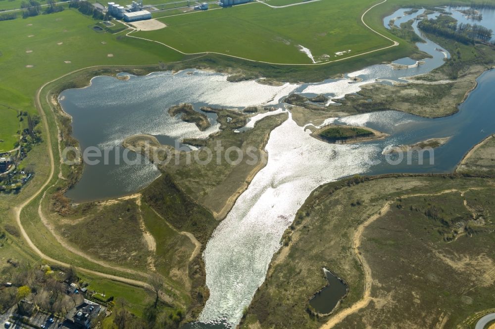 Wesel from above - Riparian areas along the river mouth of Lippe in Wesel in the state North Rhine-Westphalia, Germany