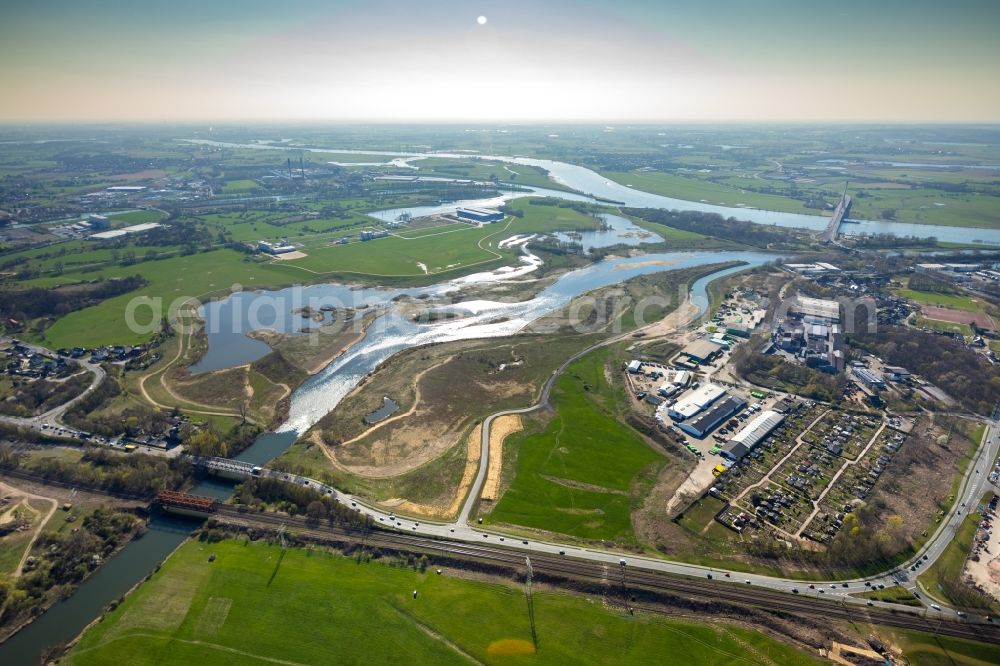 Aerial image Wesel - Riparian areas along the river mouth of Lippe in Wesel in the state North Rhine-Westphalia, Germany