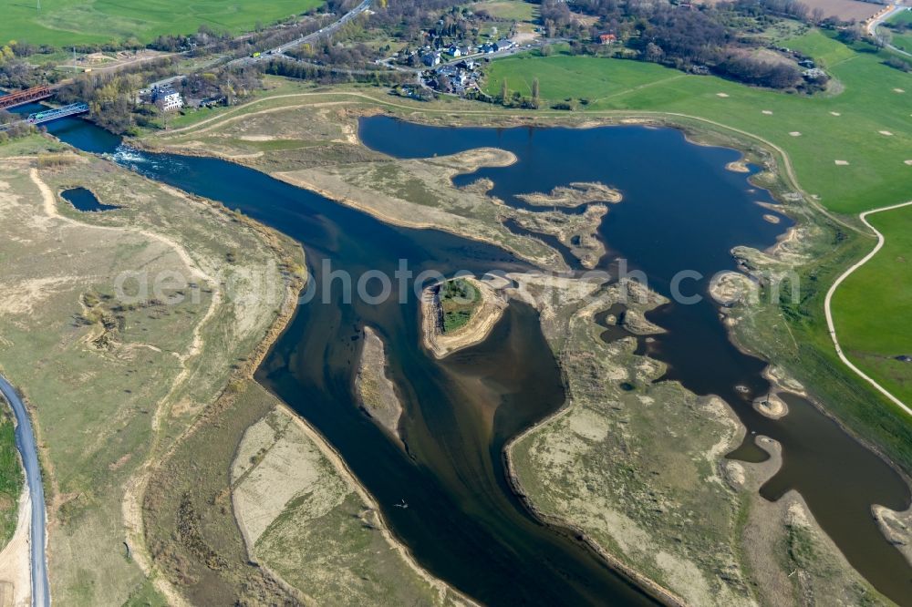 Wesel from above - Riparian areas along the river mouth of Lippe in Wesel in the state North Rhine-Westphalia, Germany