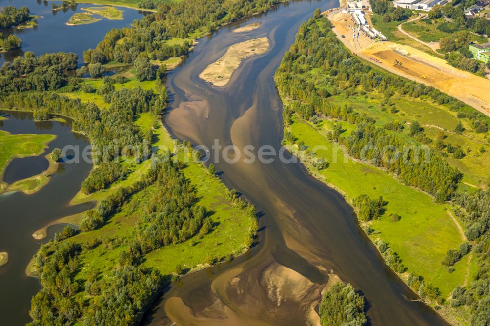 Wesel from above - Riparian areas along the river mouth of Lippe in Wesel in the state North Rhine-Westphalia, Germany