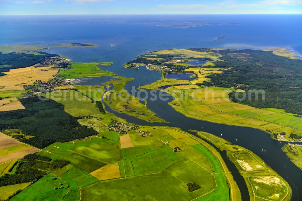 Peenemünde from above - Riparian areas along the estuary of the Peene into the Baltic Sea in Peenemuende on the island of Usedom in the state Mecklenburg - Western Pomerania, Germany