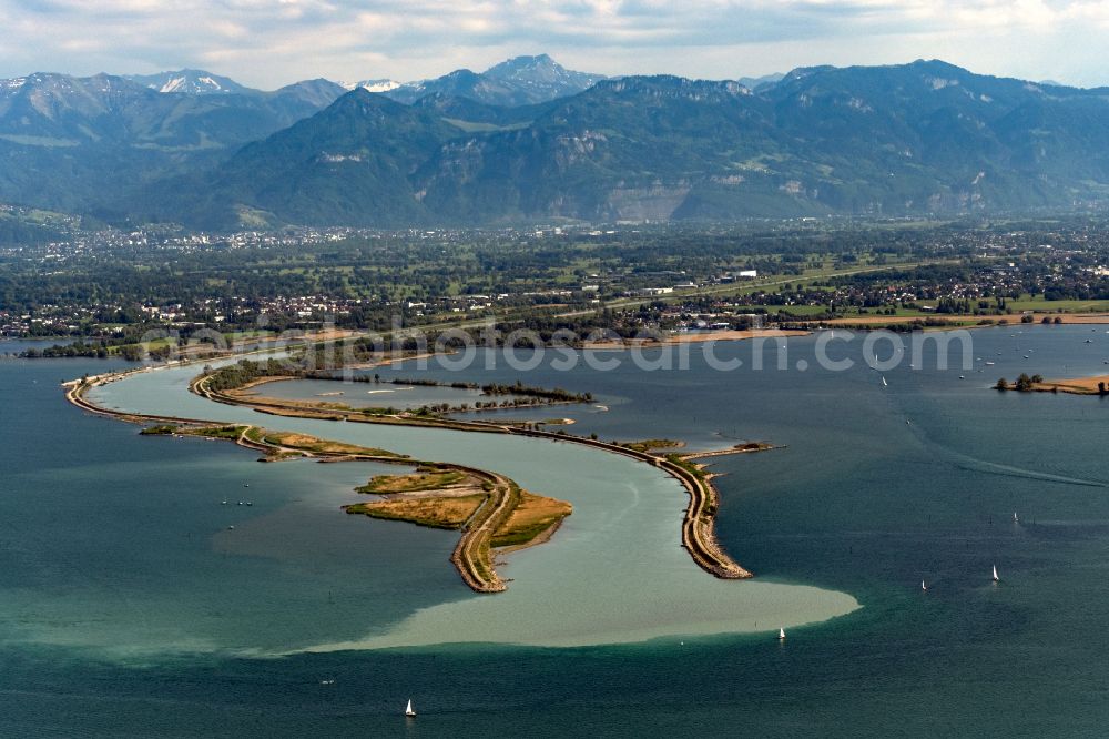 Hard from the bird's eye view: Riparian areas along the river mouth of the Rhine in Lake Constance in Hard in Vorarlberg, Austria