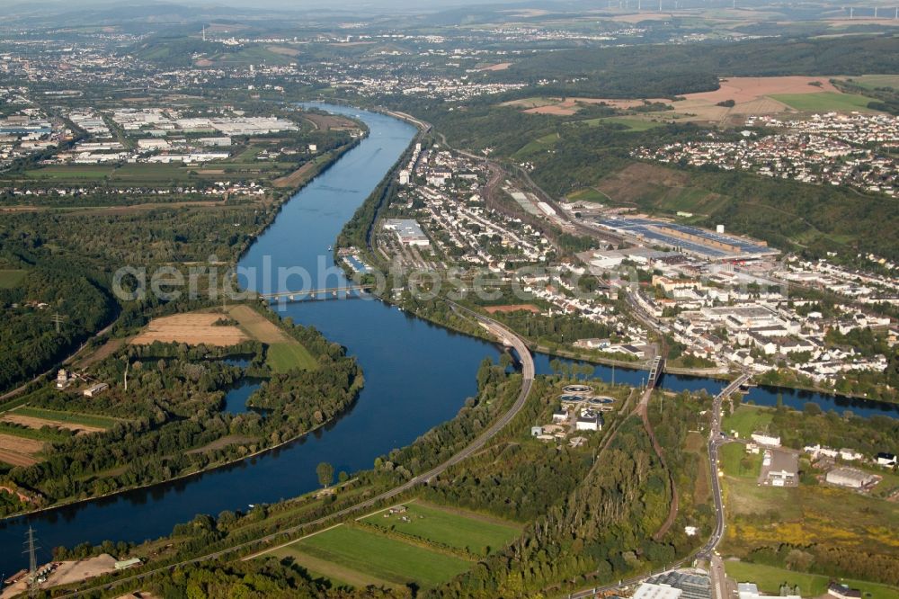 Aerial image Konz - Riparian areas along the river mouth of the river Saar into the river Mosel in Konz in the state Rhineland-Palatinate