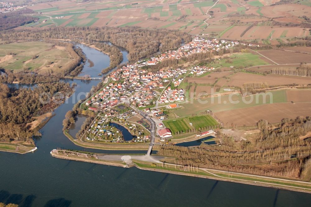 Munchhausen from the bird's eye view: Riparian areas along the river mouth of the Sauer river in Munchhausen in Grand Est, France
