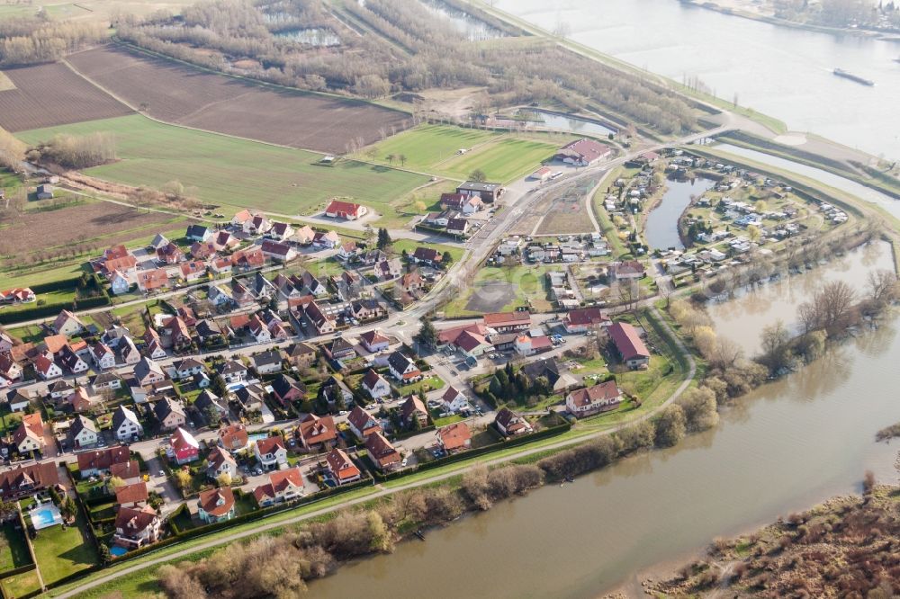 Aerial image Munchhausen - Riparian areas along the river mouth of the Sauer river in Munchhausen in Grand Est, France