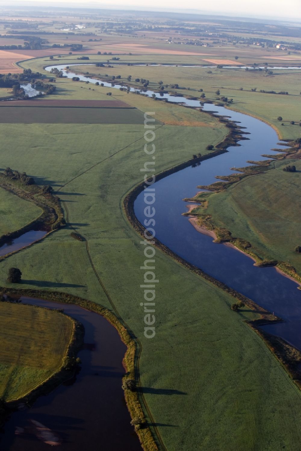 Kemberg from above - Riparian areas along the river mouth Schwarze Elster - Elbe in Kemberg in the state Saxony-Anhalt