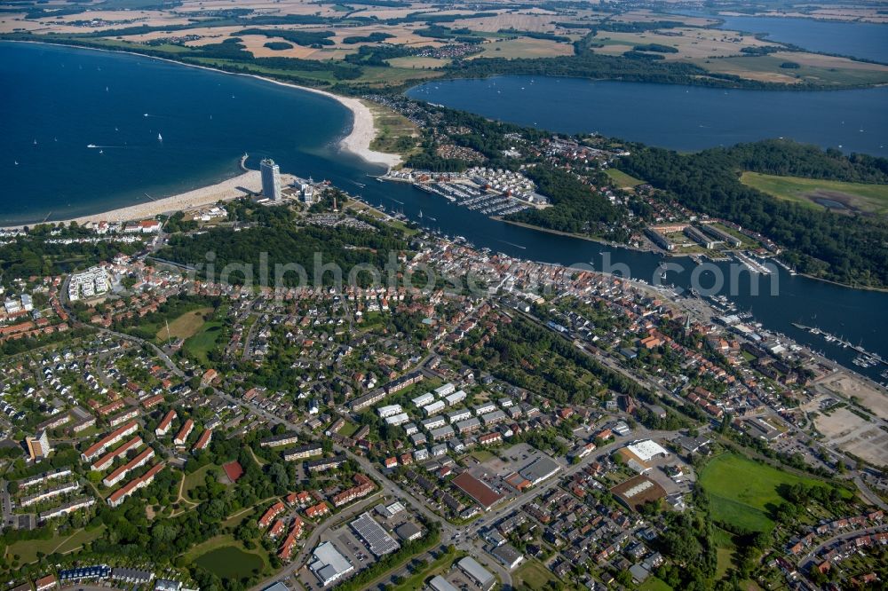 Travemünde from above - Riparian areas along the river mouth of Trave in Travemuende in the state Schleswig-Holstein, Germany