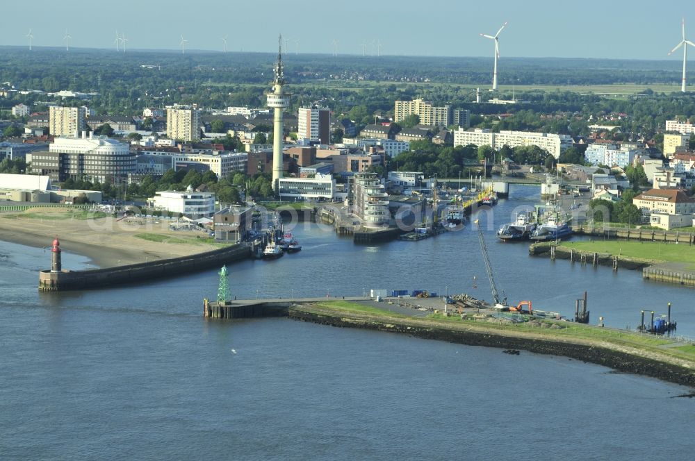 Aerial image Bremerhaven - Riparian areas along the river mouth of Weser and Geeste in Bremerhaven