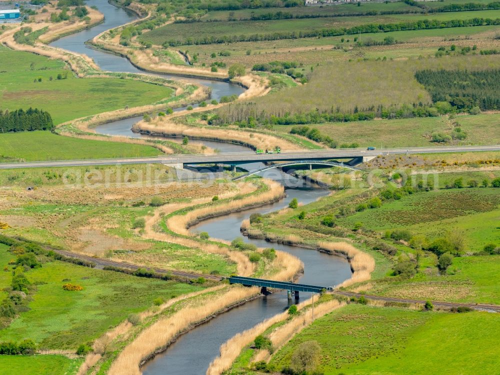 Aerial image Enis - Curved loop of the riparian zones on the course of the river Fergus in Enis in Clare, Ireland