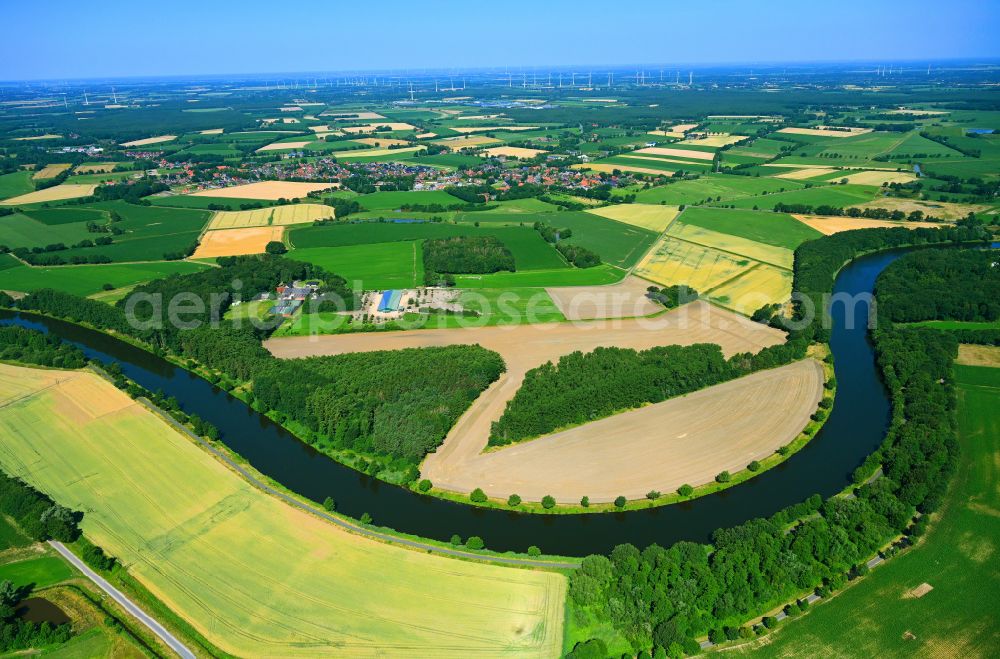 Kathen from above - Riparian zones on the course of the river Ems in Kathen in the state Lower Saxony, Germany