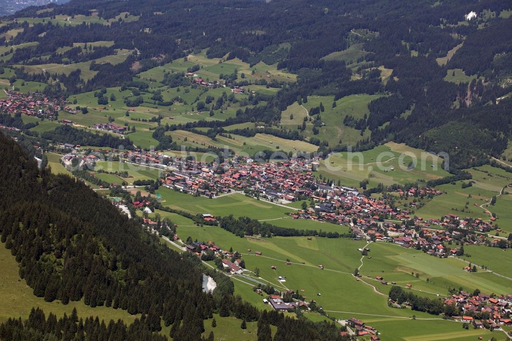 Bad Hindelang from above - Riparian areas along the river Ostrach in the valley in Bad Hindelang in Bavaria