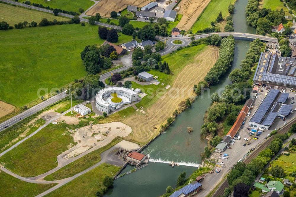 Langschede from above - Riparian zones on the course of the river the Ruhr in Langschede in the state North Rhine-Westphalia, Germany